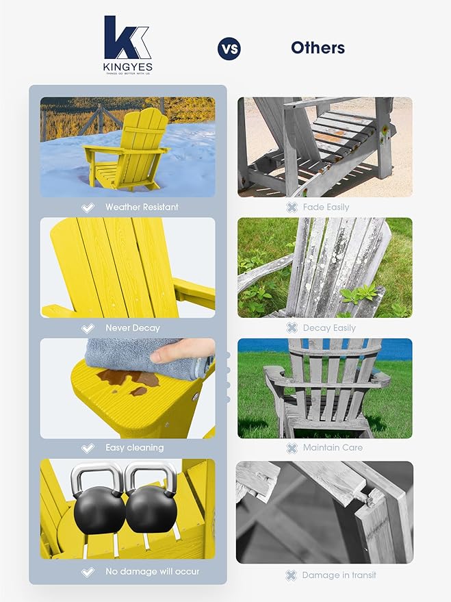 KINGYES Folding Adirondack Chair Set of 8, HDPE All-Weather Folding Adirondack Chair, Yellow