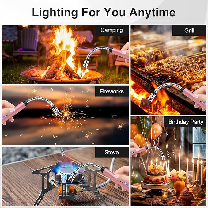 LcFun 3 Pack Electric Candle Lighter Windproof USB Rechargeable Plasma Lighter with LED Battery Display, Flameless Long Arc Lighters for Grill BBQ Camping Fireplace Stove(Black,Blue,Silver)