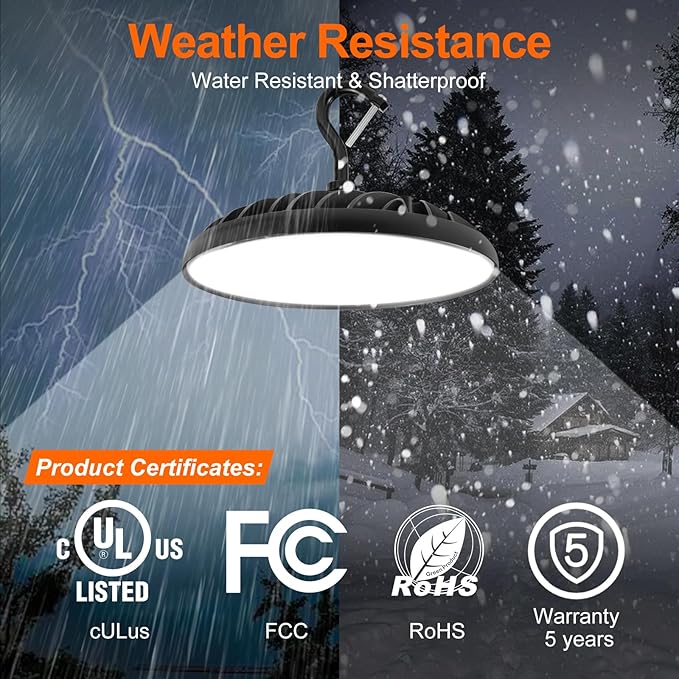 Sylvania UFO High Bay Led Shop Light, 200W, 22,000 LMS, 5000K, Daylight, 120V with 6 Foot Cord/Plug, Led Lights for Commercial Warehouse Workshop Factory Barn Garage, UL Listed - 1 Pack (66333)
