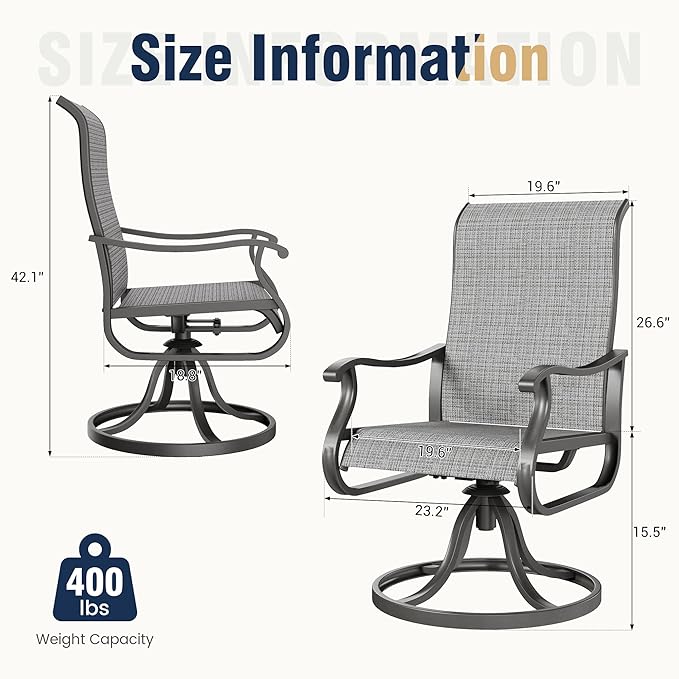 Amopatio Patio Swivel Chairs Set of 8, Outdoor Swivel Rocker Dining Chairs with All Weather Textilene High Back & Metal Frame, for Backyard Deck Lawn, Light Gray