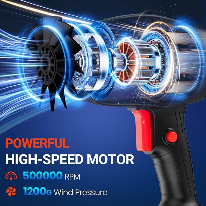 Mini Small Handheld Cordless Leaf Blower with 2×4.0Ah Batteries & Charger – Portable Electric Rechargeable Blower, 500,000 RPM Turbo Jet High Power, Lightweight for Yard, Patio & Garage Cleaning