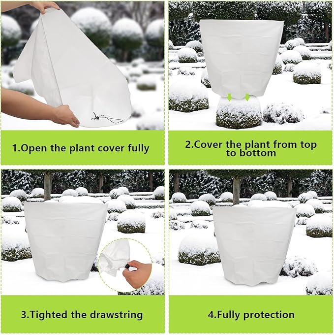 Svepndic 2 PCS Winter Plant Covers Freeze Protection,39X39 Reusable Plant Protector Bag with Drawstring,Winter Plants Jacket Warm Shrubs Cover Blanket Frost Protection for Outdoor Garden Plants