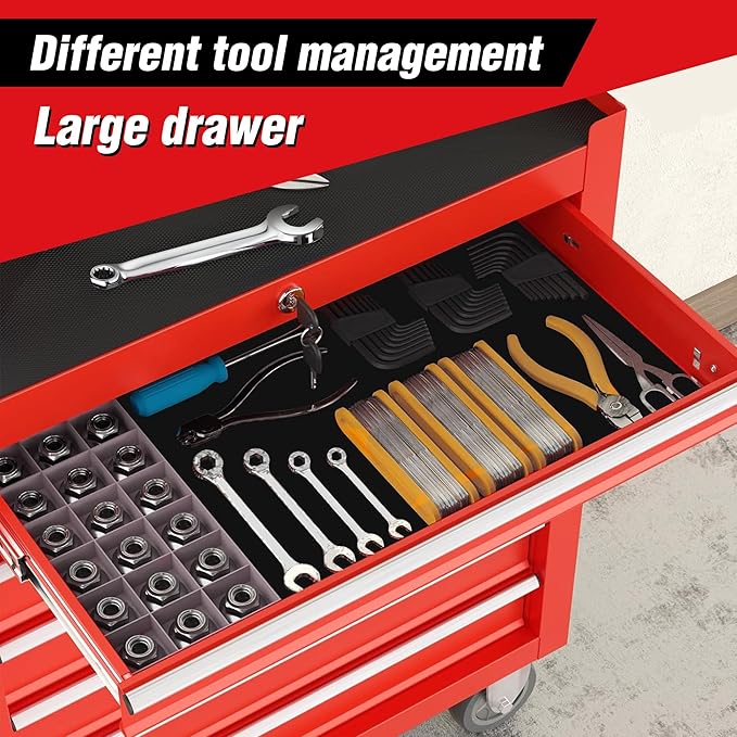 7 Drawers Tool Cart on Wheels, Multifunctional Rolling Storage Tool Chest,Drawers Rolling Tool Boxes Trolley Organizer Case for Garage,Warehouse,Workshop,Repair Shop (7 Drawers - Red)