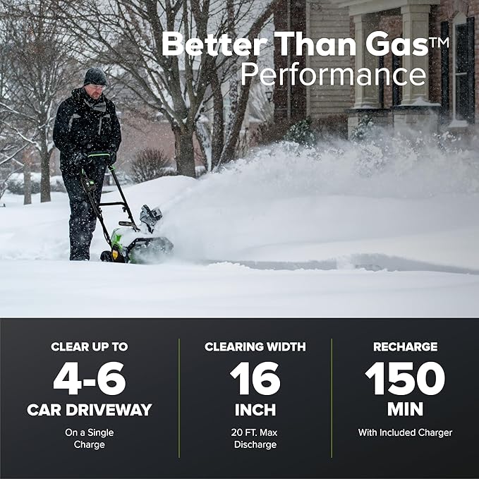 Greenworks 40V (75+ Compatible Tools) 16” Cordless Snow Blower, 5.0Ah Battery and Charger Included, SN40B410
