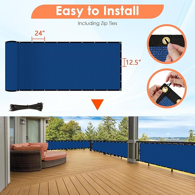 iCover 6x12ft Privacy Screen Fence, Outdoor Fencing Panels, Garden Windscreen Mesh Shade Sail Net Barrier, Include Reinforced Bindings and Brass Grommets Cable Zip Ties, Blue