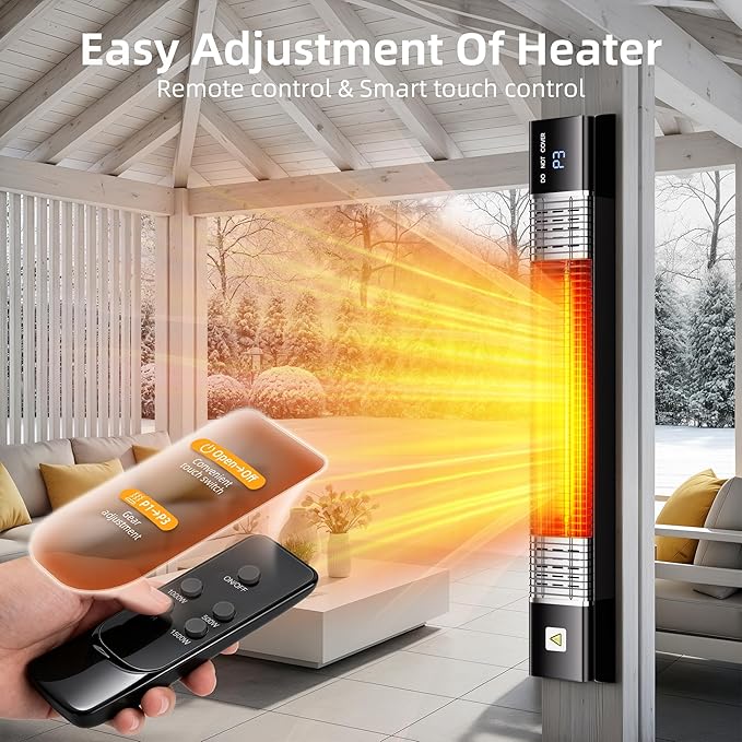 Patio Heater,1500W Outdoor Heaters,Wall Mounted Electric Heater With Remote,24H Timer,Overheat Protection,3 Heat Levels,Waterproof,Infrared Heater For Indoor,Garage,Backyard,Porch,Basement Use,Black