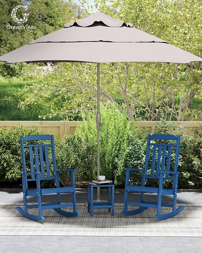 GREENVINES Outdoor-Rocking-Chairs-Set-of-2 | HDPE Plastic | Patio Rockers | Porch Rocker Chair | Oversized | High Back | Big & Tall | Blue