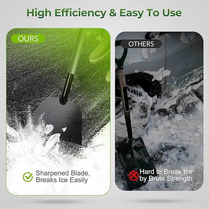 Walensee Metal Snow Shovel 54”, Heavy Duty Floor Scraper & Ice Scraper, Flat Shovel for Driveway Sidewalk Garden Deck, Manual Push Plow for Snow Ice & Weed Removal, Back-Friendly Tool for Seniors