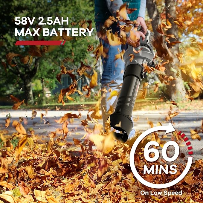 Enhulk 58V Cordless Leaf Blower, 730CFM 145MPH Brushless Power, with 2.5Ah Battery & Charger, Variable Speed & Turbo Mode for Yard, Leaves, Dust, and Snow