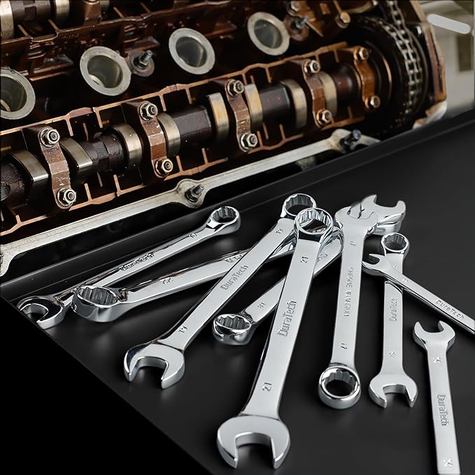 DURATECH 15mm Combination Wrench, Metric, CR-V Constructed with Mirror Polish, 12-Point, 15-Degree Offset