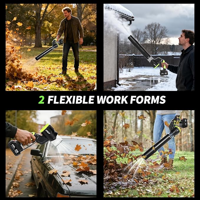 Leaf Blower Cordless, Electric Cordless Leaf Blower w/ 2 Batteries & Charger, 4 Wind Speed, 2 Handheld Modes, 4.0/5.0AH Battery, Lightweight Blowers for Patio Cleaning, Lawn Care, Yard, Garage