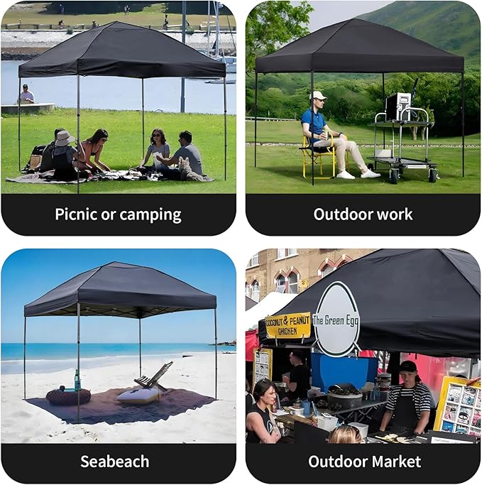 10x10 Pop Up Canopy Tent with 2 Sidewalls, Easy Up Canopy Outdoor Party Sun Shade Tent Portable Gazebo for Beach Camping Events with Carry Bag and 4 Sand Bags