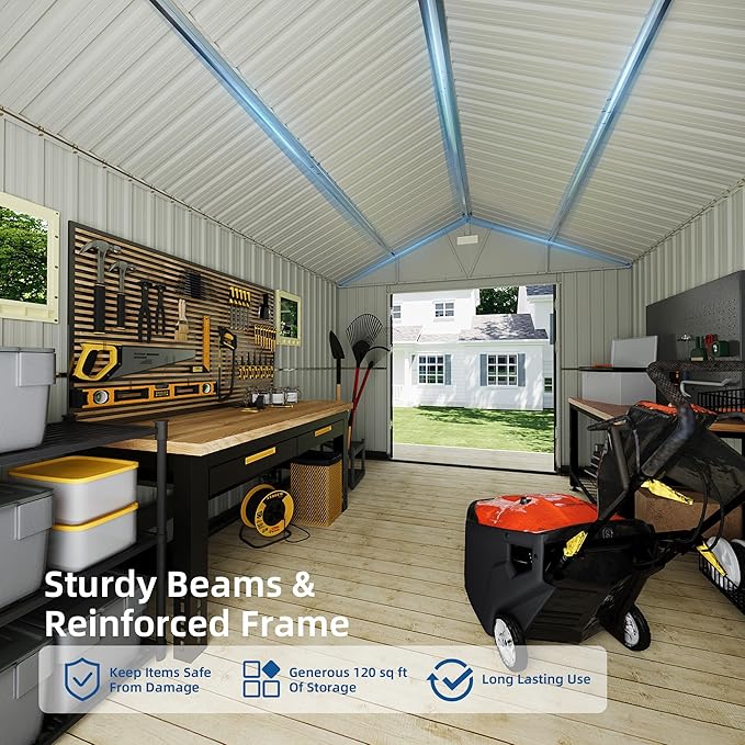 Outdoor Storage Shed, 10x12 FT Garden Metal Shed with Lockable Doors & Window, Extra Large Tool Shed for Backyard, Patio & Lawn