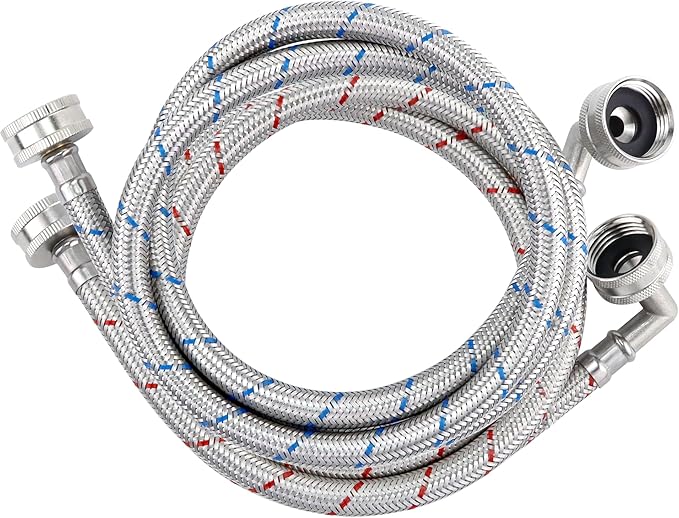 4ft Stainless Steel Washing Machine Hose with 90 Degree Elbows 2 Packs Braided Premium Washer Hoses Supply Lines-Washer Hoses 4ft Hot and Cold Striped Water Connection-by MIFLUS