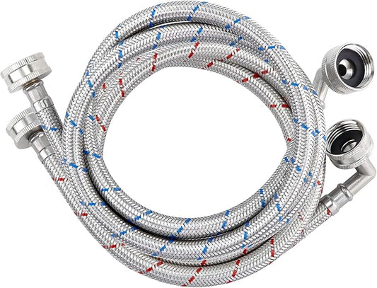 4ft Stainless Steel Washing Machine Hose with 90 Degree Elbows 2 Packs Braided Premium Washer Hoses Supply Lines-Washer Hoses 4ft Hot and Cold Striped Water Connection-by MIFLUS