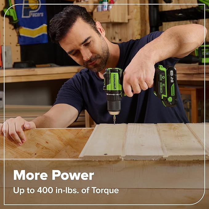 GREENWORKS 24V 1/2” Brushless Cordless Drill (400 In-lbs.) + 6.5” Circular Saw (4,800 RPM), (2) 2.0Ah (12,000mAh Power Bank) USB-C Batteries, Braided Cable, 65W Rapid Charger