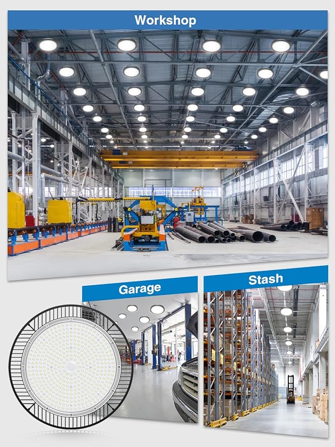 High Bay LED Shop Lights 200W 8 Pack with Plug 5' Cord Safety Rope Hook, Super Bright 28000lm 5000K UFO LED High Bay Light Lighting Lamp for Warehouse Workshop Factory Barn Garage Gym