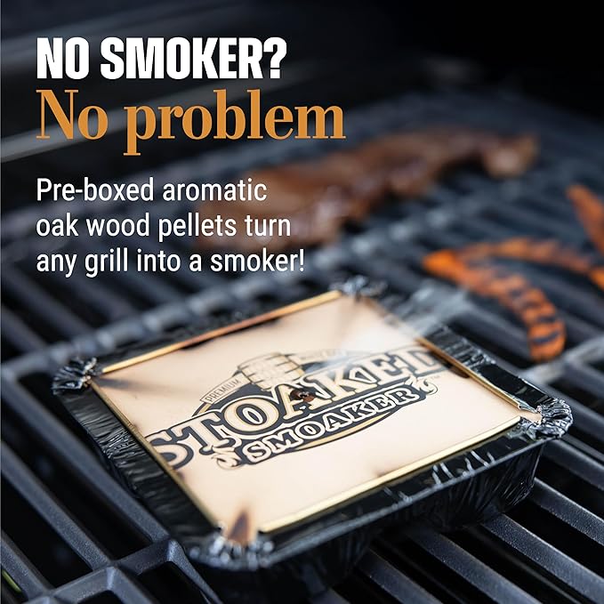 Stoaked Instant Smoaker 6-Pack, White Oak Wood Pellets, Disposable Smoker Box for Gas and Charcoal Grill, 1-Hour Burn Time, Great for Backyard BBQ