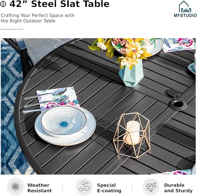 MFSTUDIO Patio Table and Chairs Set of 4, Outdoor Dining Set with Round Table and Swivel Chairs, Patio Furniture Set for Deck, Backyard, Poolside & Garden