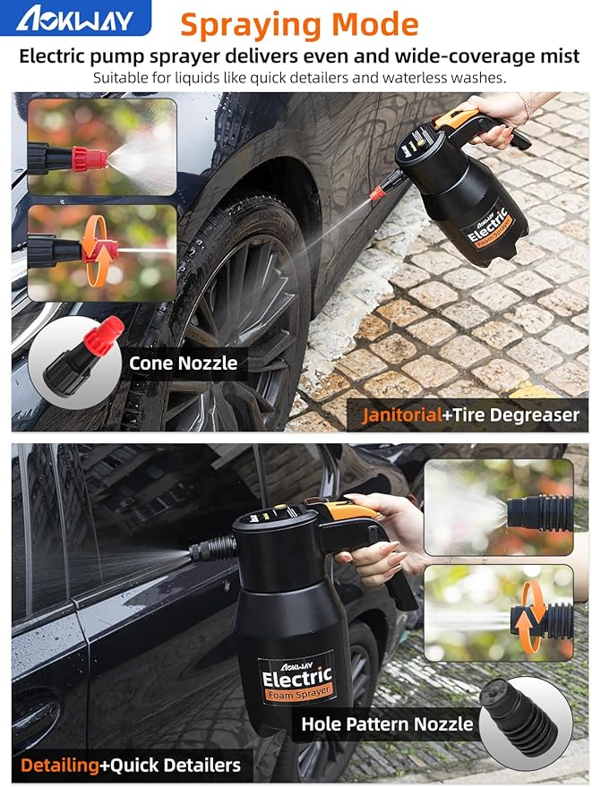 aokway Cordless Electric Foam Sprayer Car Wash Kit - Handheld Foam Cannon for Car Cleaning Detailing, Snow Foam Blaster, Car Accessories for Men