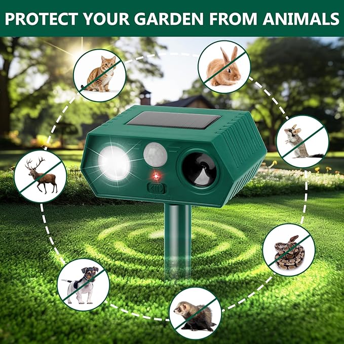 Ultrasonic Solar Animal Repellent Outdoor Deer Repellent Devices Motion Detection Waterproof Cat Squirrel Mouse Raccoon Dog Repellent Deterrent (4)