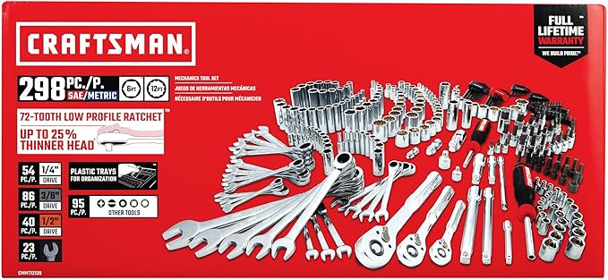CRAFTSMAN Mechanics Tool Set, 298 Piece Hand Tool and Socket Set SAE/Metric (CMMT12139)