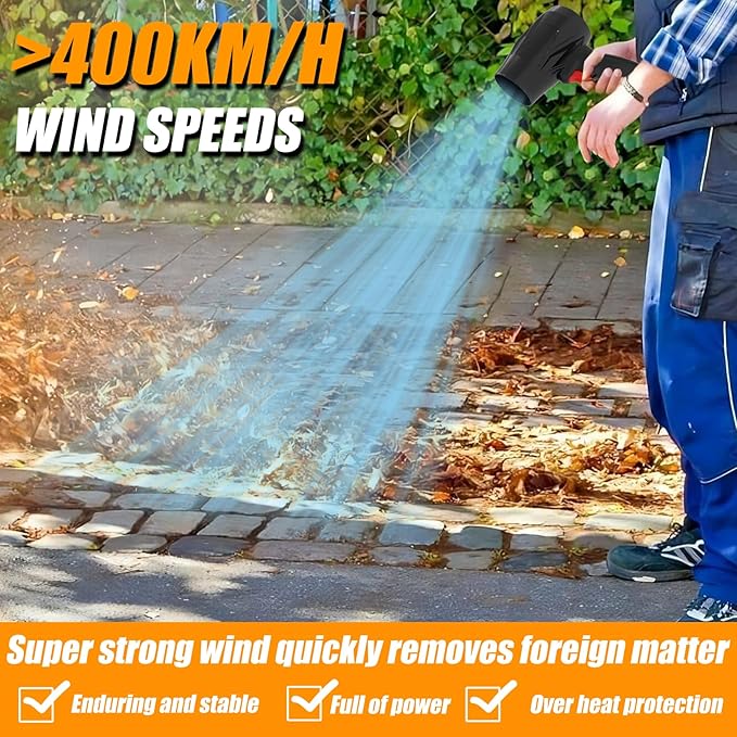Cordless Leaf Blower with Battery and Charger, 400,000 RPM Turbo Air Jet Blower, Portable Lightweight Handheld Blower with Adjustable Speed for Patio Cleaning, Lawn Care, Car, Blowing Leaves and Dust
