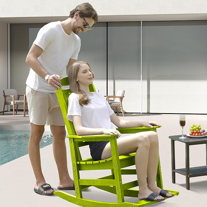 LOUNZY HDPE Outdoor Rocking Chairs Set of 2, Lime