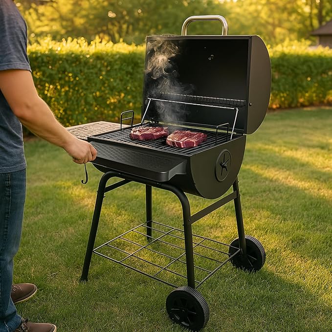 Grill Boss 23 Inch Charcoal Barrel Grill with Adjustable Grate, Large Cooking Area, Black
