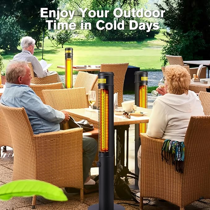 Electric Outdoor Heater for Patio, 1500W 40" Large Standing Space Infrared Heaters for Indoor Outdoor Use, Carbon Fiber Radiant Tower Heater for Yard, Garage, Home