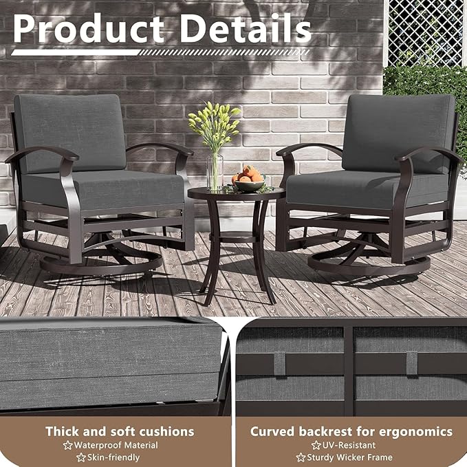 Aluminum Patio Furniture Set with Fire Pit Table, 8 Seats Outdoor Patio Conversation Sets with Swivel Chair Modern Metal Sectional Sofa with Upgrade Cushions for Patio, Backyard - Grey