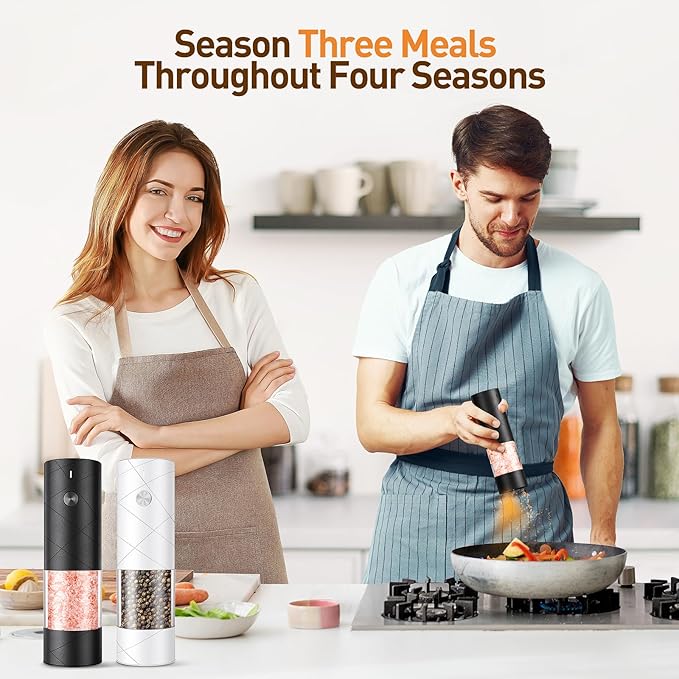 Electric Salt and Pepper Grinder Set, Rechargeable Automatic Pepper Mill Grinder with LED Light Gifts for Women, Adjustable Coarseness shakers, One-Hand Operation for Kitchen Essentials