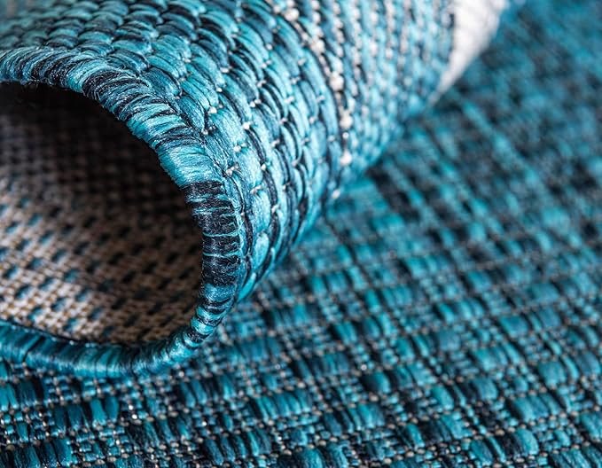 Unique Loom Outdoor Border Collection Area Rug - Soft Border (6' 1" x 9' Rectangle, Teal/ Ivory)