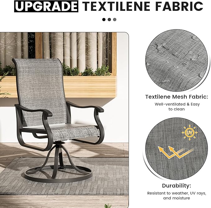 Patio Swivel Chairs Set of 4, Outdoor Dining Chairs with High Back, All-Weather Swivel Rocker Chair for Lawn, Porch or Garden (Dark Grey)