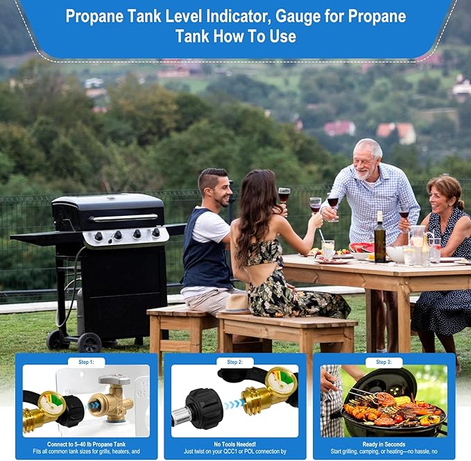 Propane Tank Gauge,Propane Tank Gauge Level Indicator,Universal Propane Gauge for 5-40 lb LP Tank,Color-Coded Gas Pressure Meter/Leak Detector QCC1/Type1,Easy to Read for BBQ,RV,Camper,Heater-2PCS