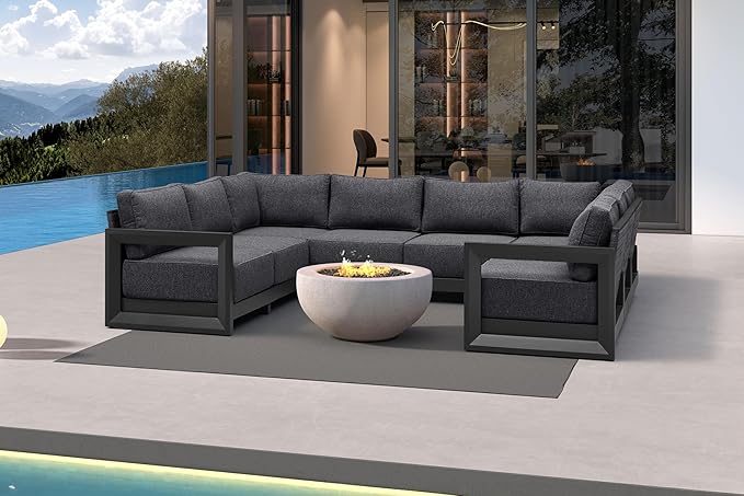 PURPLE LEAF Patio Furniture Set U-Shaped Outdoor Couch with 9.6" Thick Cushion and Soft Pillows 8 Piece Outdoor Sectional Sofas Modern Outdoor Conversation Sets for Yard Porch Deck Poolside, Grey