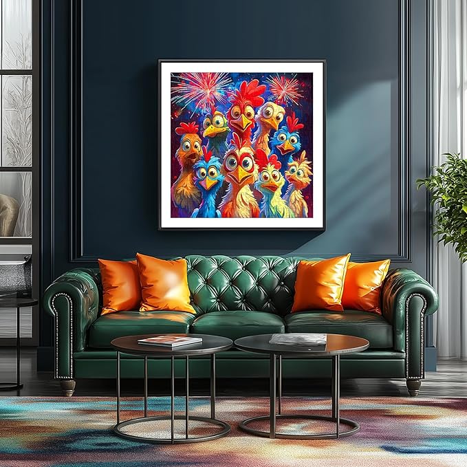 500 Piece Jigsaw Puzzle for Adults and Kids, Colorful Cartoon Chickens with Fireworks Design, Vibrant Family Puzzle Game, Fireworks Night Scene Art for Stress Relief