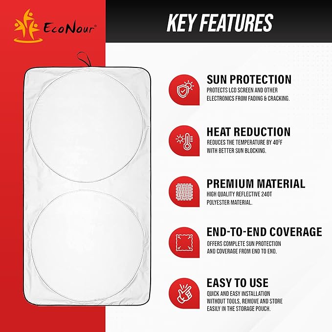 EcoNour Windshield Sun Shade for Tesla Model 3/Y 2017-2026(Fit Model Y Juniper 2025-2026/Model 3 Highland 2024)Upgraded Foldable Sunshade, Window Sun Visor Protector, Blocks UV Rays Keep Your Car Cool