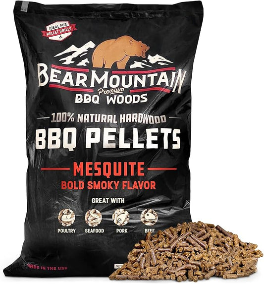 Bear Mountain All Natural Wood Pellets for Smoker, Grill & BBQ, 40 Lbs, Mesquite - Premium Hardwood Barbecue Pellets for Indoor and Outdoor Grilling