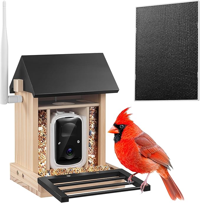 Smart Bird Feeder with Solar Camera - AI Bird 1000+ Species Recognition, 2K HD Live Stream, Real-Time Notifications & Video Recording for Outdoor Birdwatching