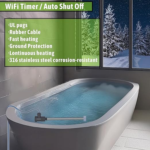 1500W Submersible Immersion Water Heater for Pool & Hot Tub – Portable Electric Heater with Auto Shut Off & WiFi Timer, for Inflatable Pool, Above Ground Pool, Baptistry, Spa and Bathtub