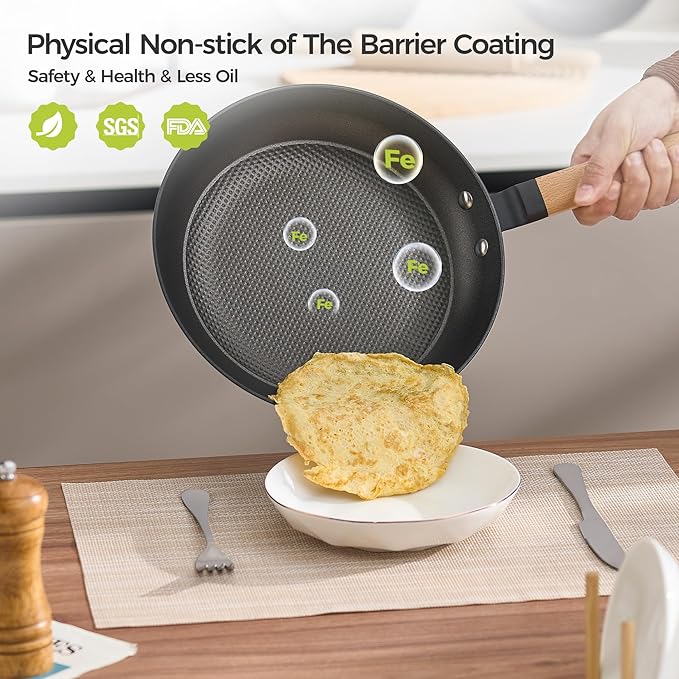 YUTANN Nonstick Frying Pan 12 inch, Ceramic Cast Iron Skillet, Lightweight Pre-seasoned Cast Iron Pan with Detachable Handle, Dishwasher & Oven Safe, Free of PFAS and PFOA
