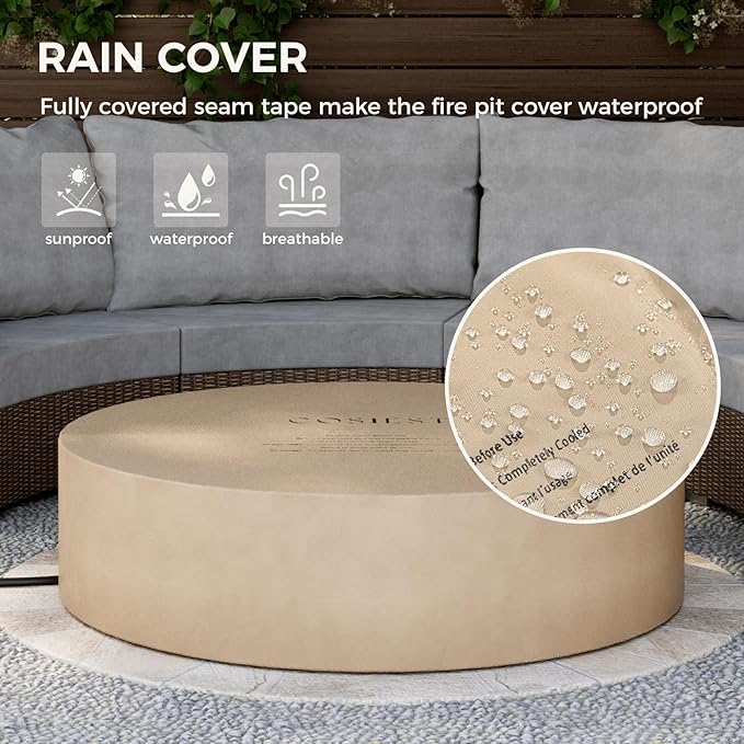 SUNBURY Outdoor 42 Inch Propane Fire Pit Table,Dark Brown Patio Fire Table 50,000 BTU w 20 lbs Tank Cover, Waterproof Cover, Free Lava Rocks
