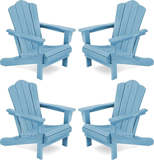 KINGYES Folding Adirondack Chair Set of 4, HDPE All-Weather Folding Adirondack Chair, Light Blue