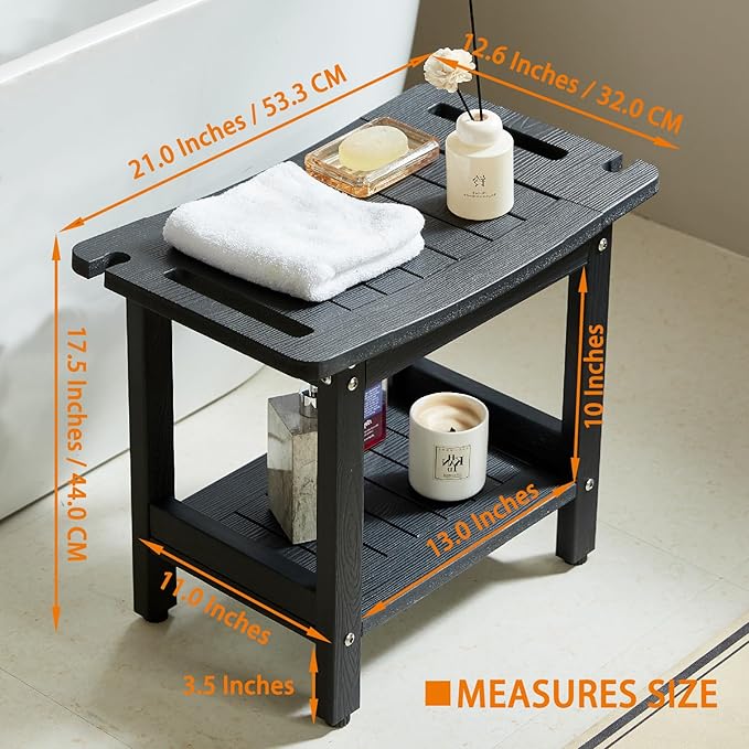 Shower Stool for Inside Shower, Plastic Shower Seat, Heavy Duty Shower Bench to sit on, Shower Chair for Shaving Legs, Adjustable Feet,Non-Slip(Black)
