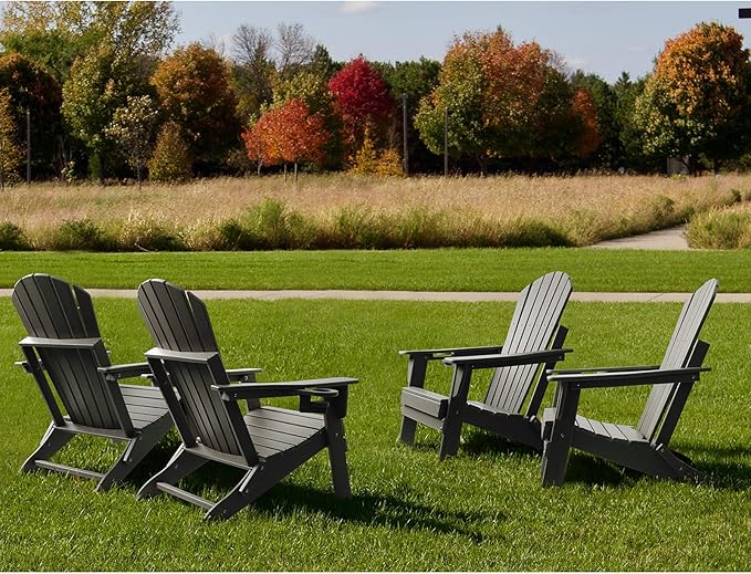 FUNBERRY Folding Adirondack Chair Set of 4, HDPE All Weather Fire Pit Chairs with Cup Holder for Outdoor