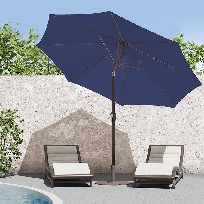PatioKingdom 9FT Patio Outdoor Umbrella-UPF 50+ Sun Shade with Wind Vent, Push-Button Tilt & Smooth Crank Lift, Rust-Resistant Fiberglass Frame for Garden, Backyard,Yard (Navy, 9FT)
