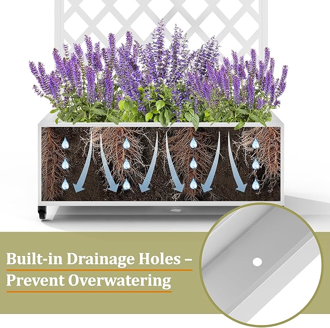 Metal Planter Box with Trellis, Heavy-Duty Raised Garden Bed for Climbing Plants, Drainage Hole, Outdoor Planter Box with Privacy Screen，35''L×16''W×71''H