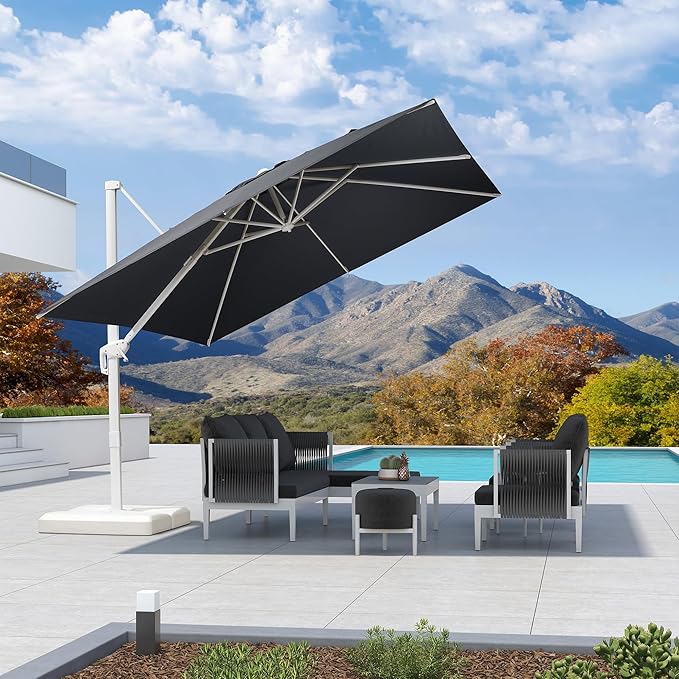 PURPLE LEAF 10 FT Patio Umbrella White Cantilever Umbrella Square Aluminum Offset Outdoor Umbrella Hanging Windproof with 360° Rotation for Garden Deck Pool, Grey