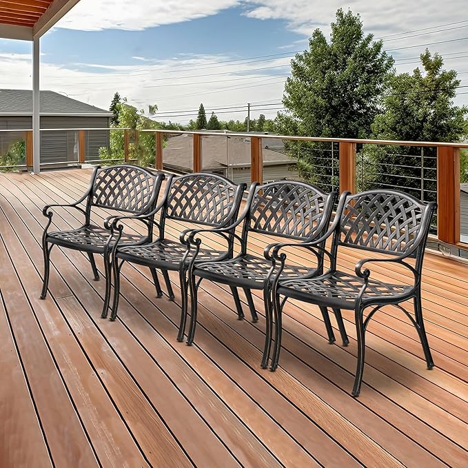 Cast Aluminum Outdoor Dining Chairs Set of 4, 4 Piece All Weather Cast Aluminum Patio Bistro Chairs with Armrest for Balcony, Backyard, Garden